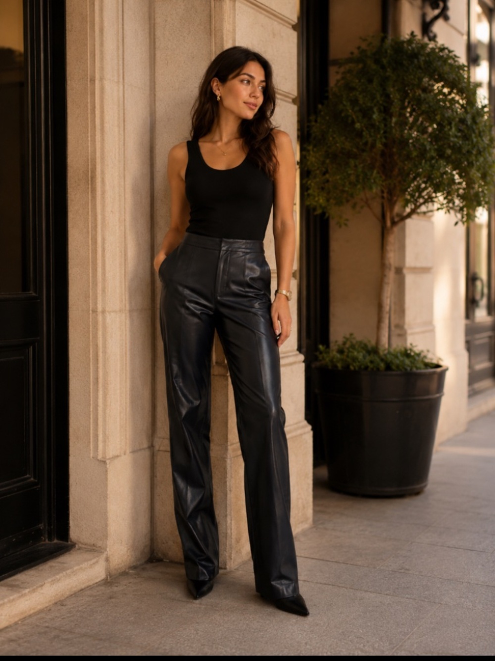 PierAntonioGaspari Faux Leather Leggings IT 42 US 6 Navy Blue Ecopelle Pants NWT
